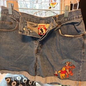 Vintage Winnie the Pooh of Blue Denim Women Shorts